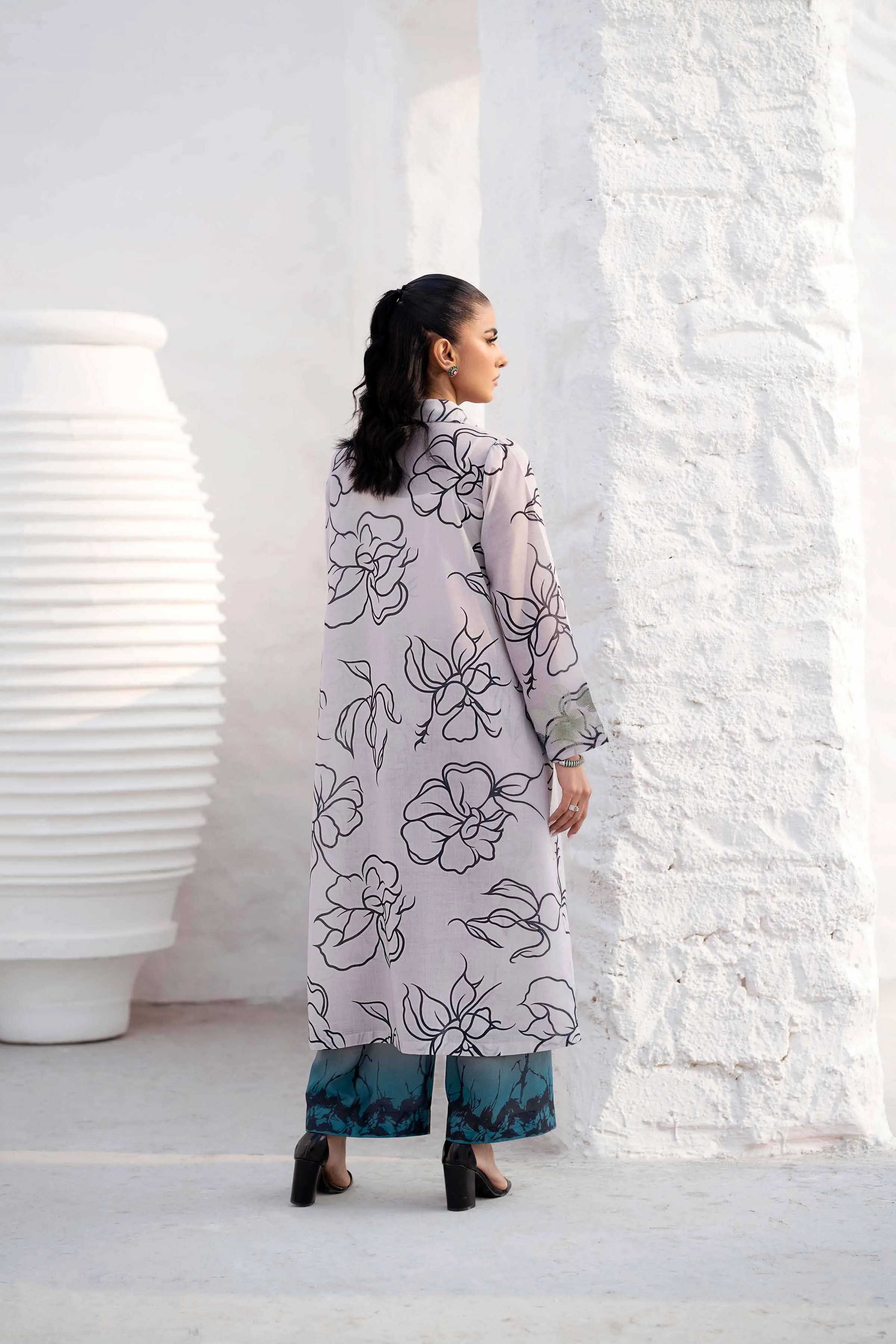 2 Piece - Printed Embroidered Suit - KPS25-08