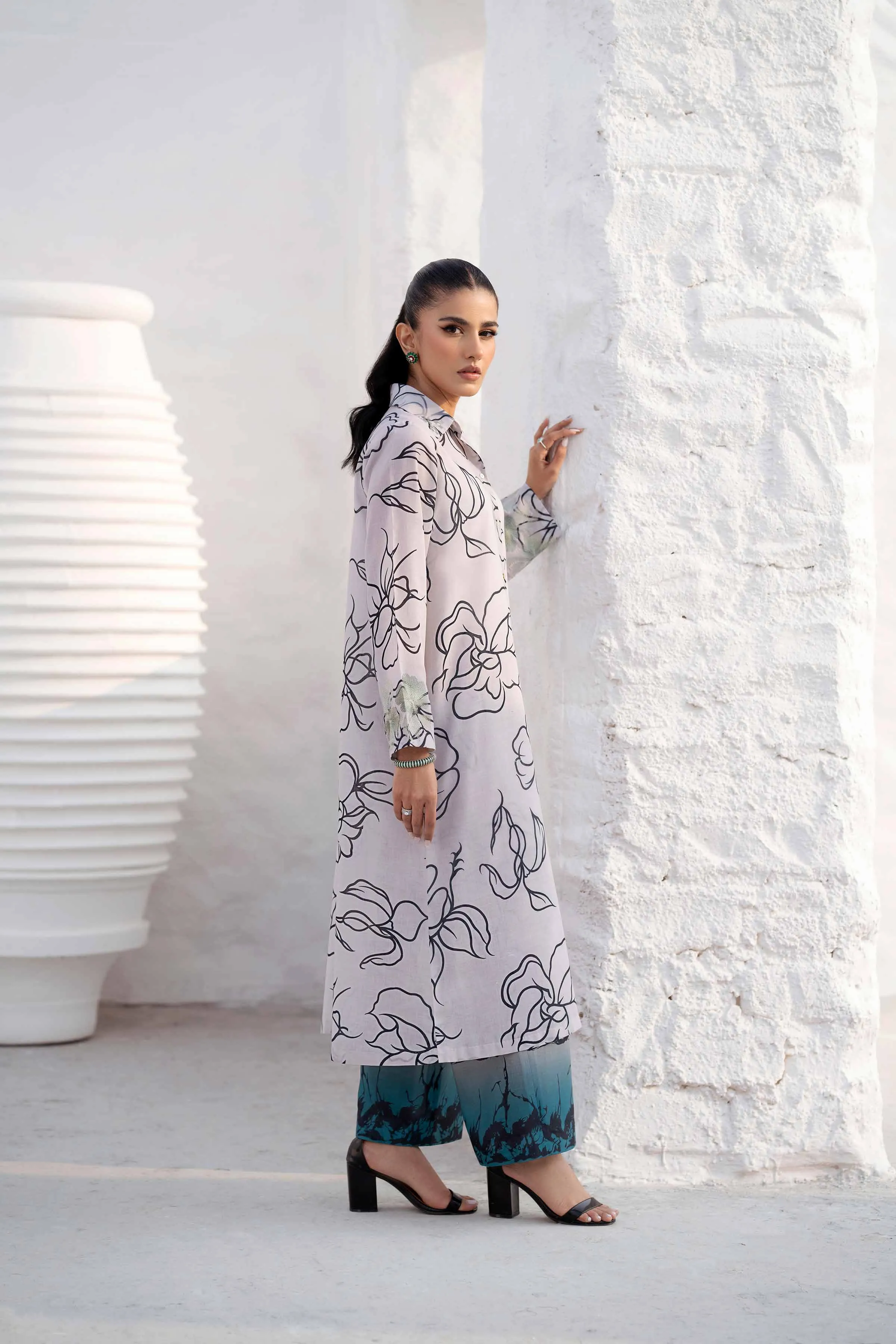 2 Piece - Printed Embroidered Suit - KPS25-08