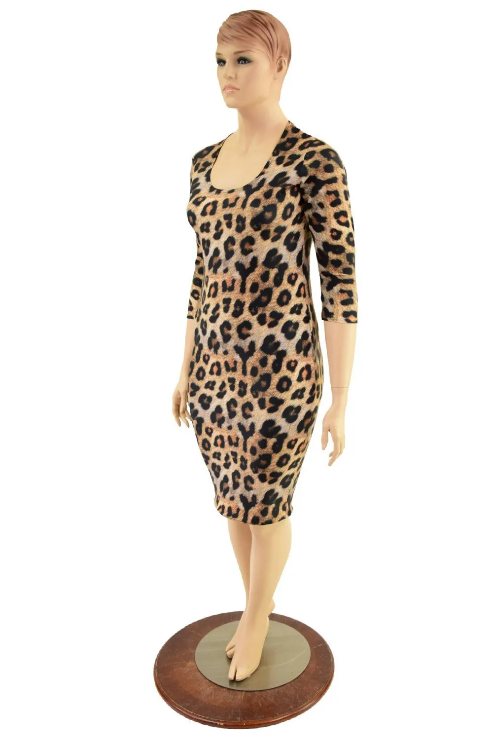 3/4 Sleeve Leopard Print Wiggle Dress