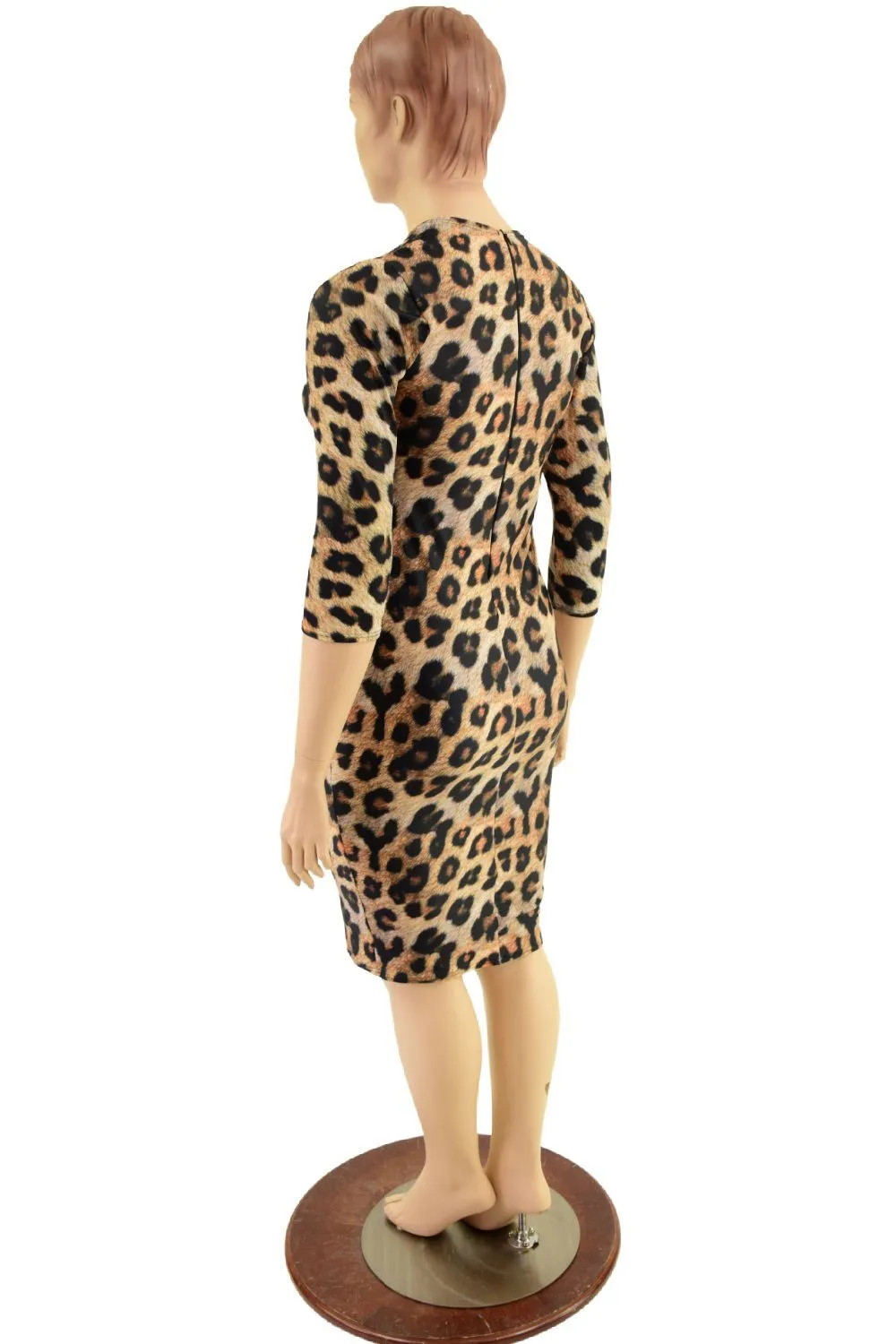 3/4 Sleeve Leopard Print Wiggle Dress