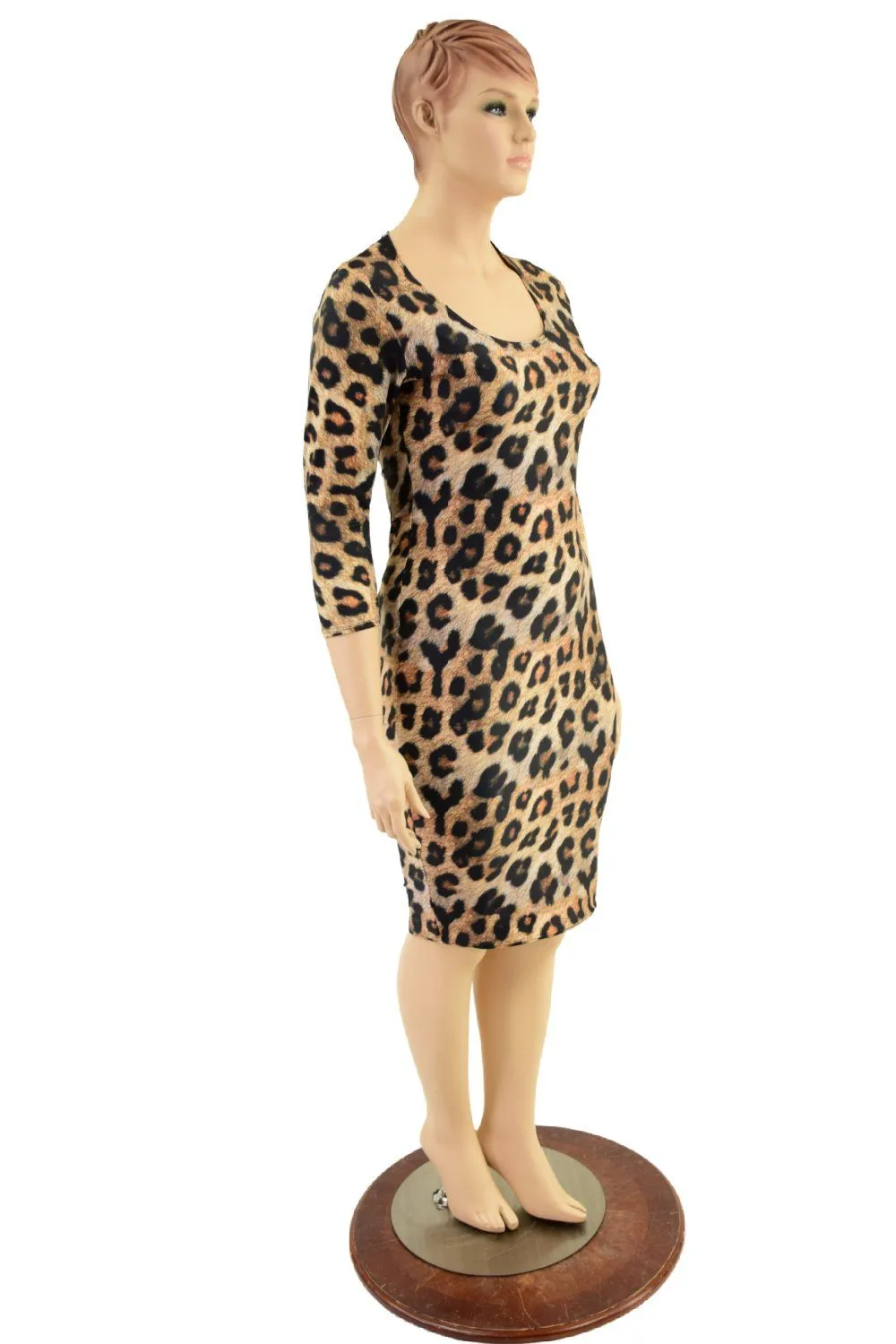 3/4 Sleeve Leopard Print Wiggle Dress