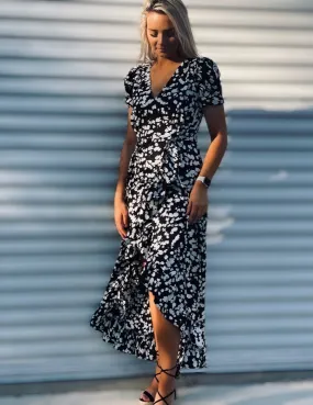 Abelia Splatter Hi Low Wrap Dress