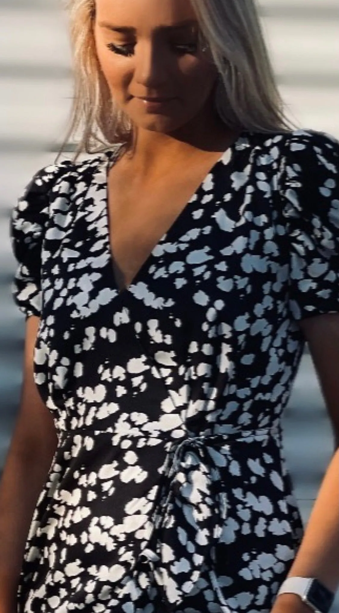 Abelia Splatter Hi Low Wrap Dress
