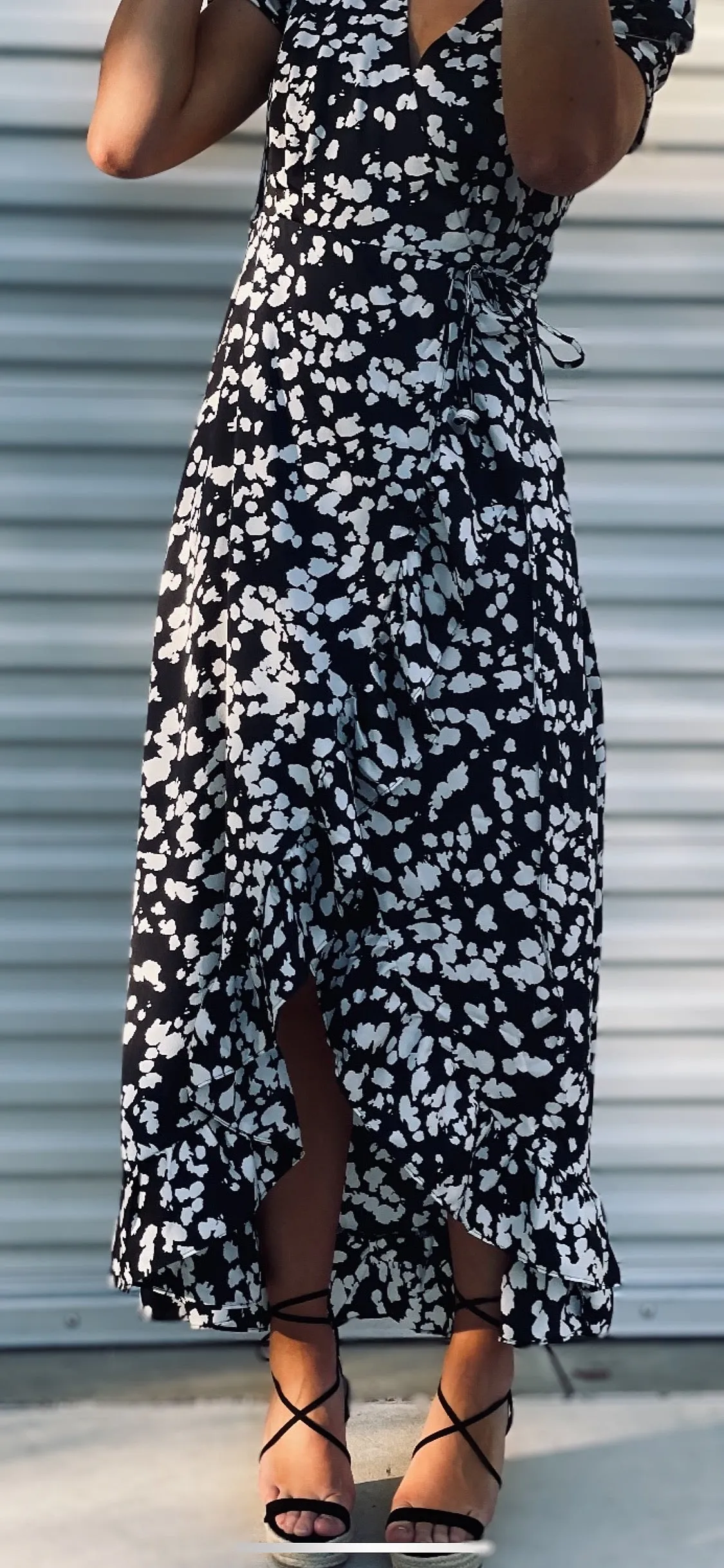 Abelia Splatter Hi Low Wrap Dress