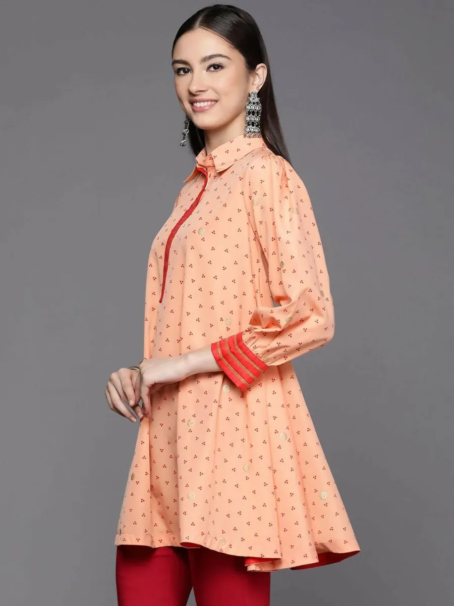 Ahalyaa Women Peach Crepe Printed Tunic