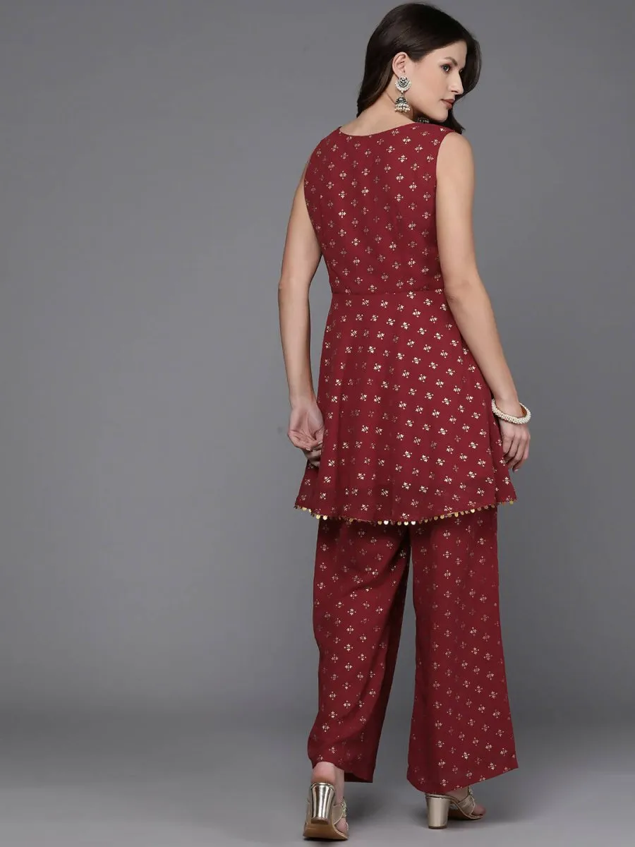 Ahalyaa Women Printed Tunic with Palazzos - Maroon Color