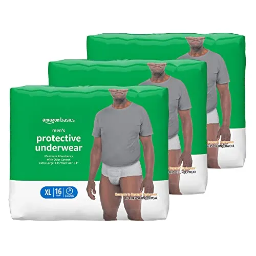 Amazon Basics Incontinence Underwear for Men, Maximum Absorbency, Extra Large, 48 Count, 3 Packs of 16 (Previously Solimo)