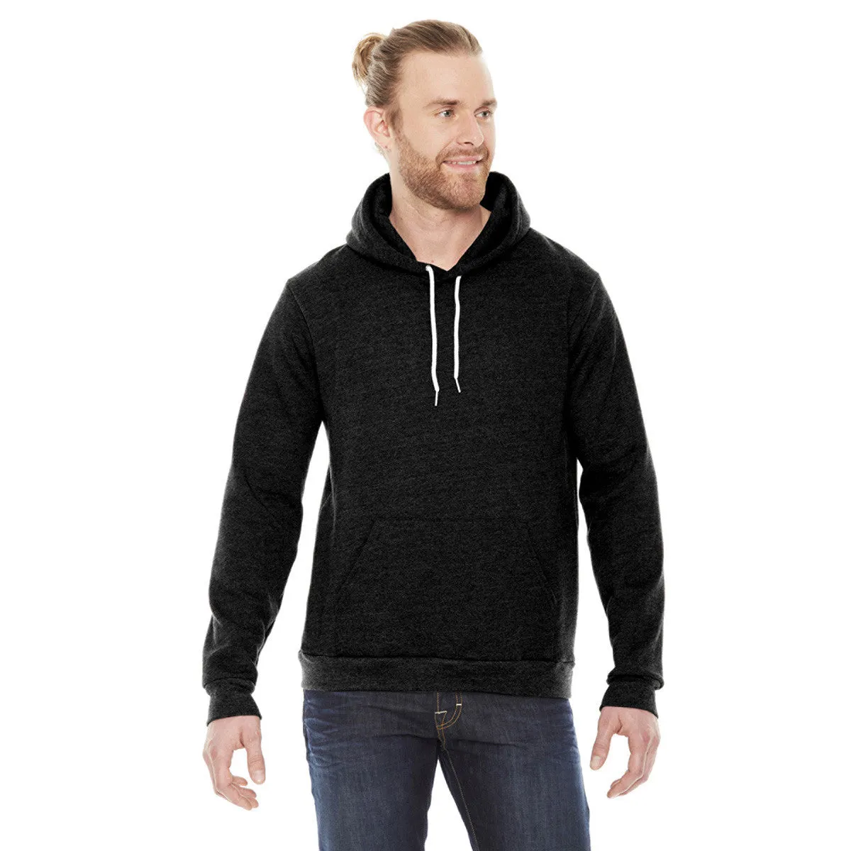 American Apparel Unisex Black Flex Fleece Drop Shoulder Pullover Hoodie