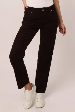 BLAIRE HIGH RISE ANKLE SLIM STRAIGHT PANTS DARK OAK
