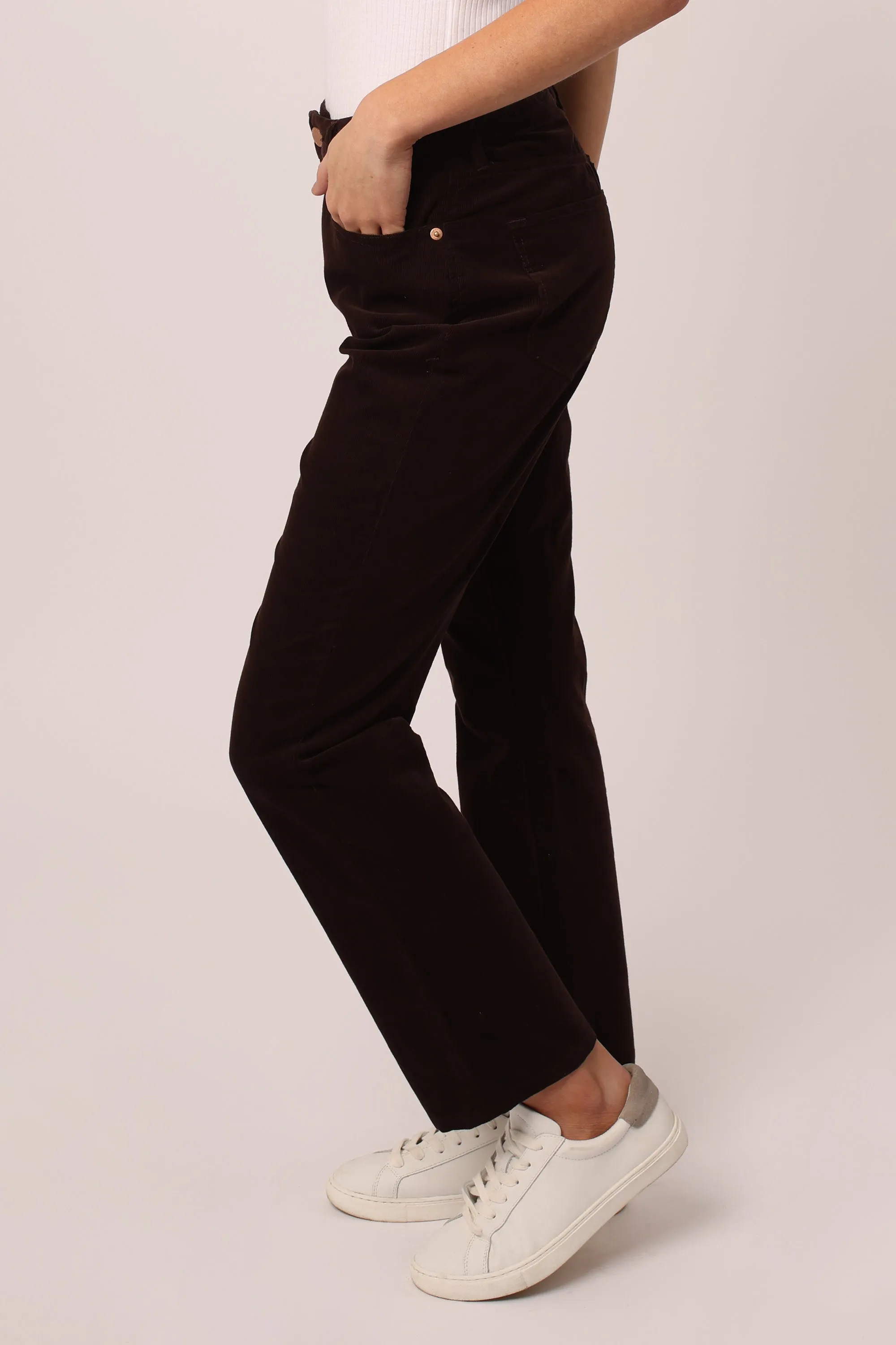 BLAIRE HIGH RISE ANKLE SLIM STRAIGHT PANTS DARK OAK
