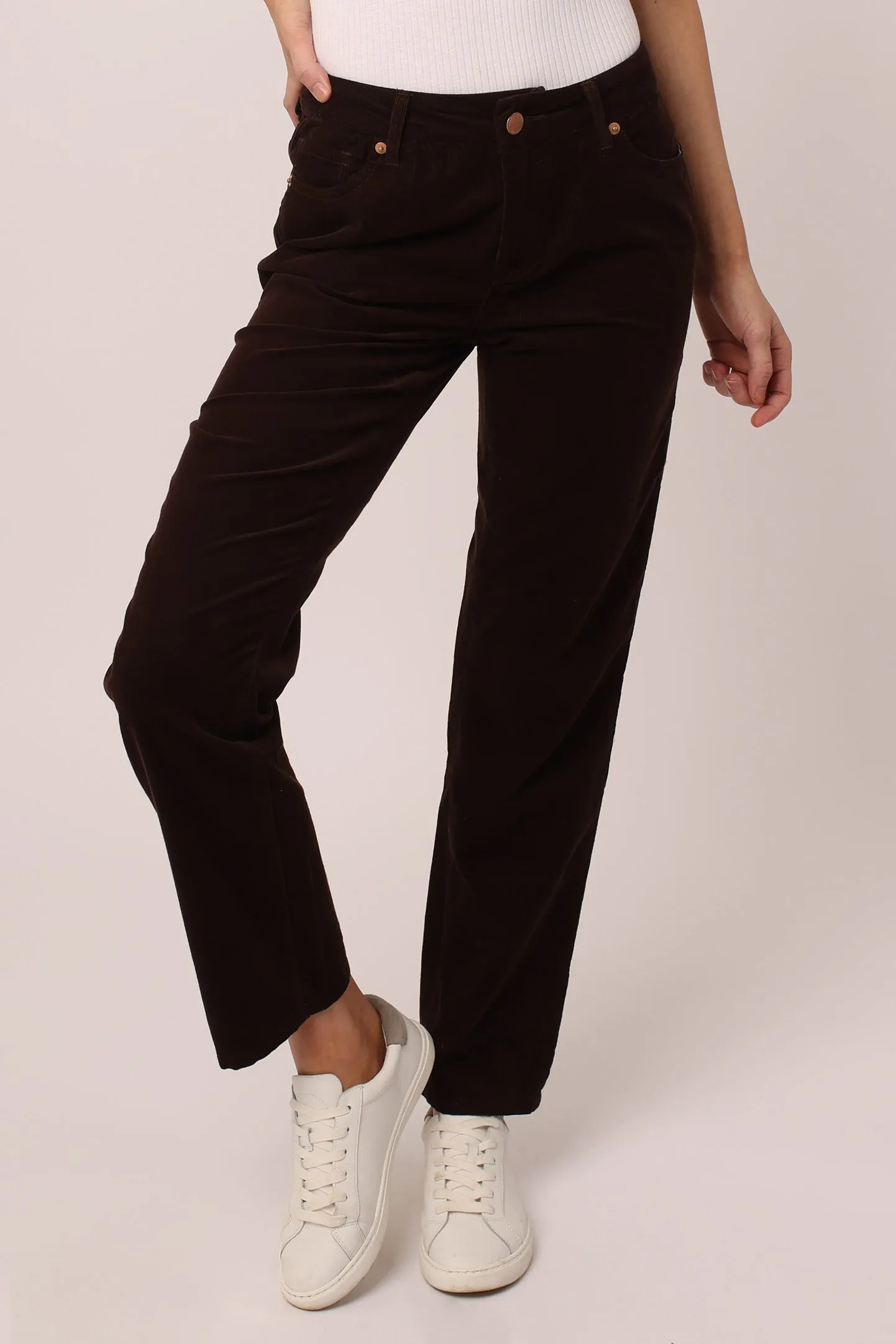 BLAIRE HIGH RISE ANKLE SLIM STRAIGHT PANTS DARK OAK