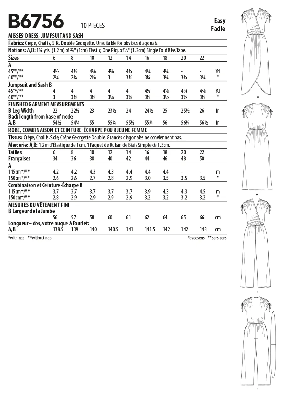 Butterick sewing pattern 6756 Misses' Dress, Jumpsuit