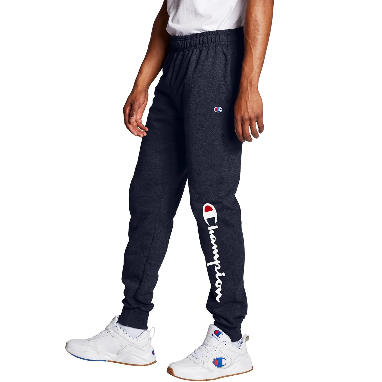 Champion Men's Powerblend Fleece Jogger Script Logo Pants Navy