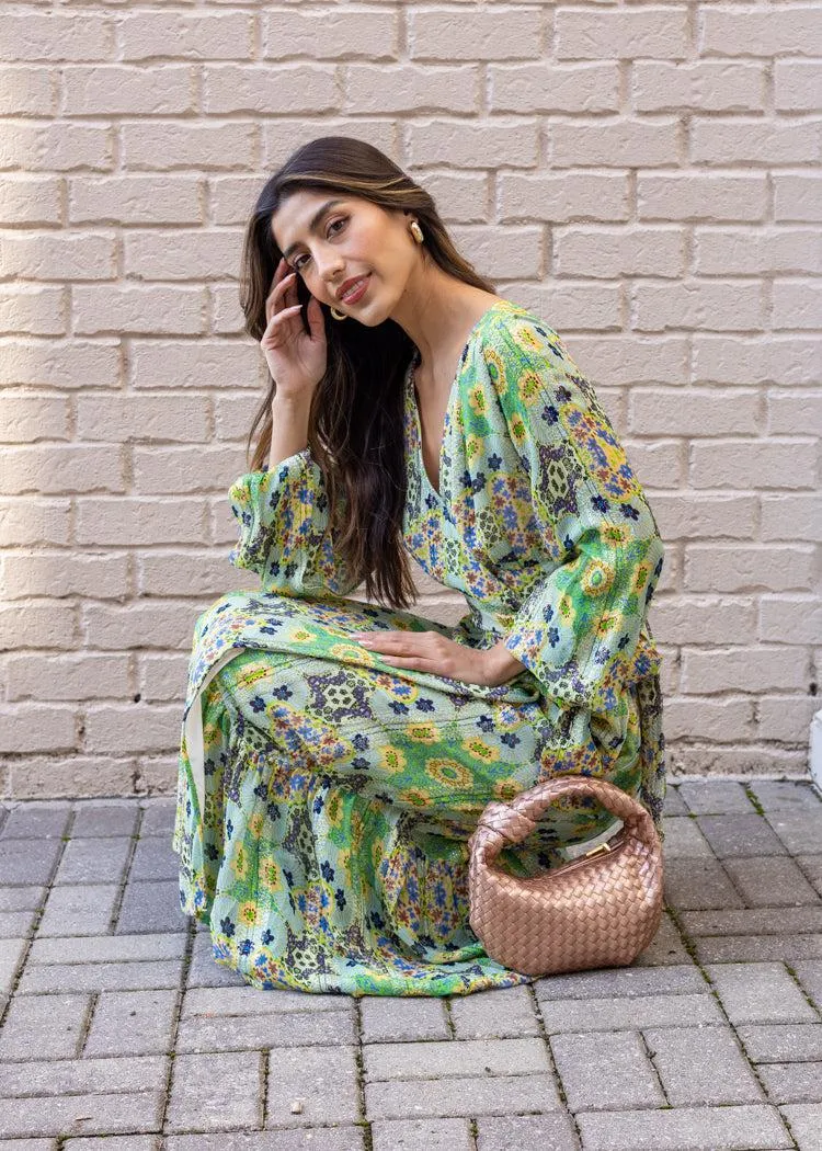 Ciebon Shani Printed Shimmer Maxi Wrap Dress-***FINAL SALE***