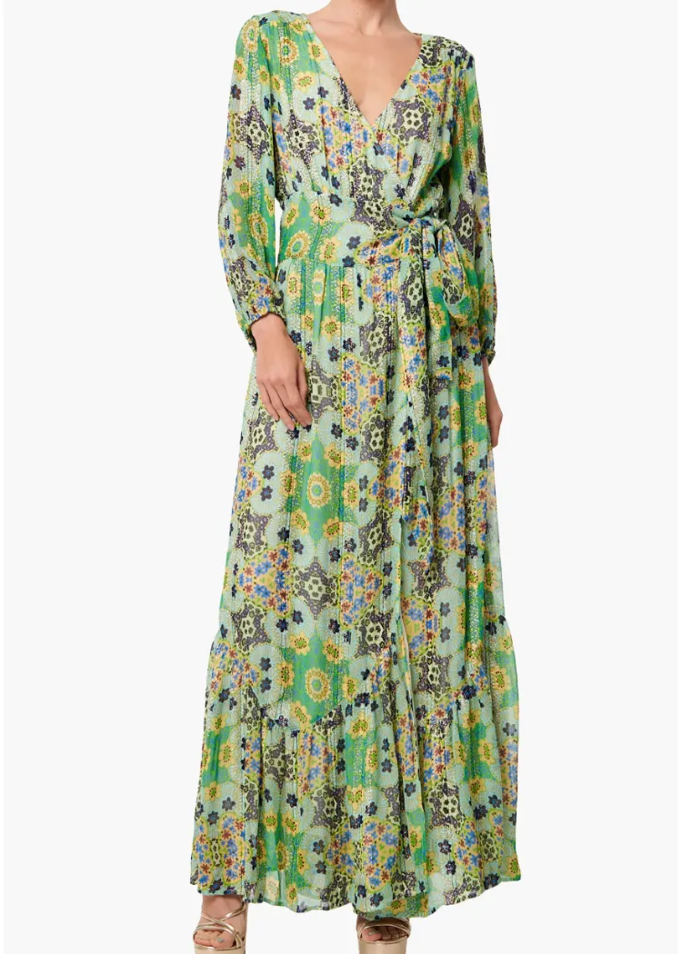 Ciebon Shani Printed Shimmer Maxi Wrap Dress-***FINAL SALE***