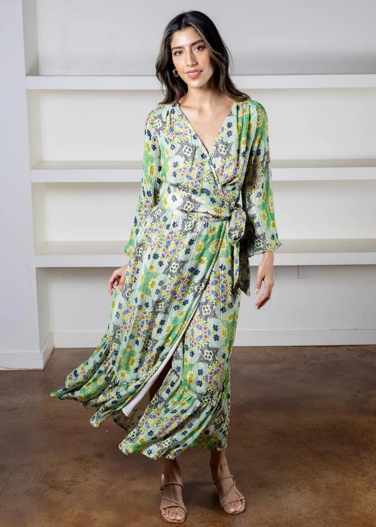 Ciebon Shani Printed Shimmer Maxi Wrap Dress-***FINAL SALE***