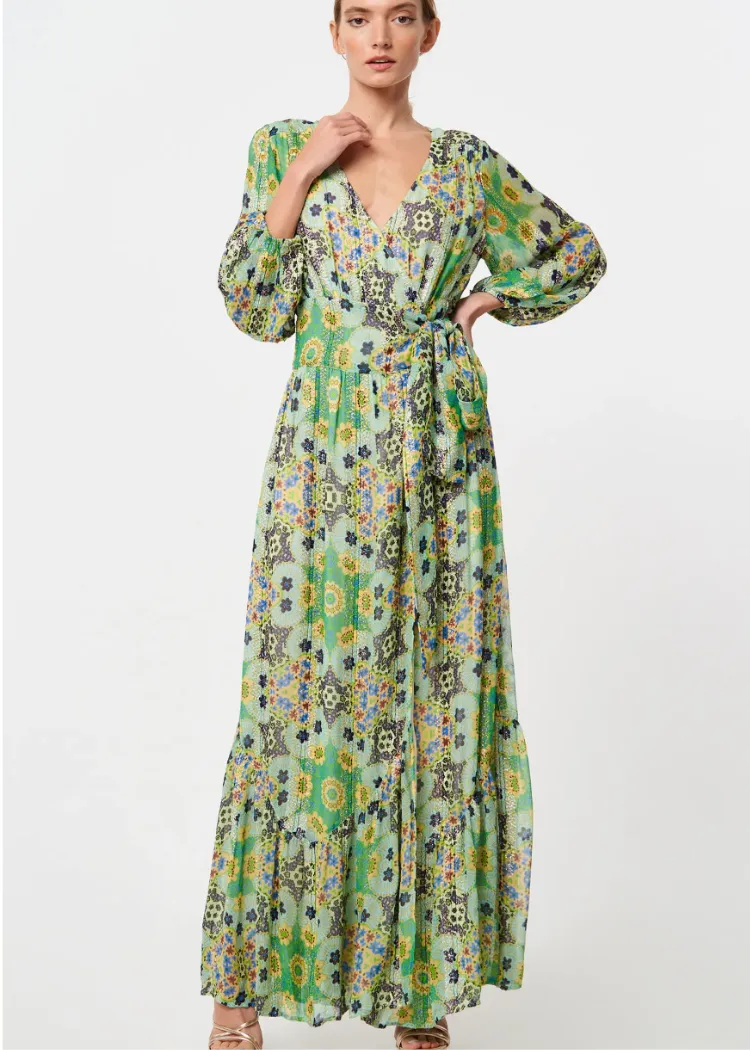 Ciebon Shani Printed Shimmer Maxi Wrap Dress-***FINAL SALE***