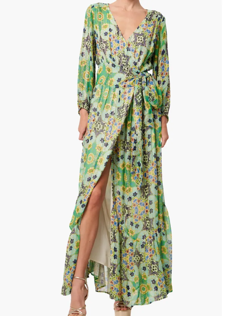 Ciebon Shani Printed Shimmer Maxi Wrap Dress-***FINAL SALE***