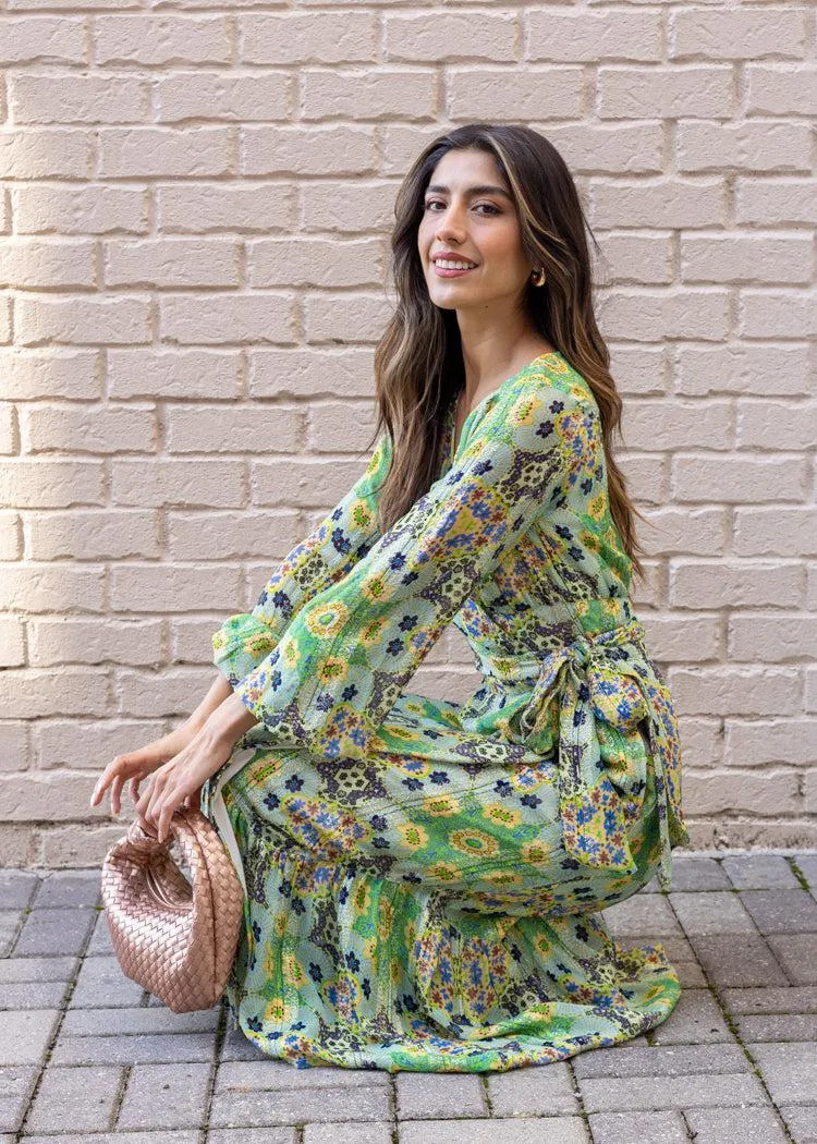 Ciebon Shani Printed Shimmer Maxi Wrap Dress-***FINAL SALE***