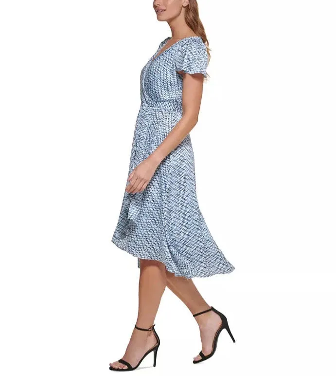 DKNY Printed Faux-Wrap Dress