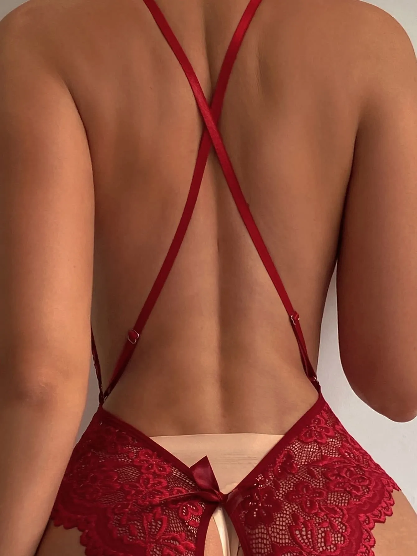 Floral Lace Scallop Trim Crotchless Teddy Bodysuit