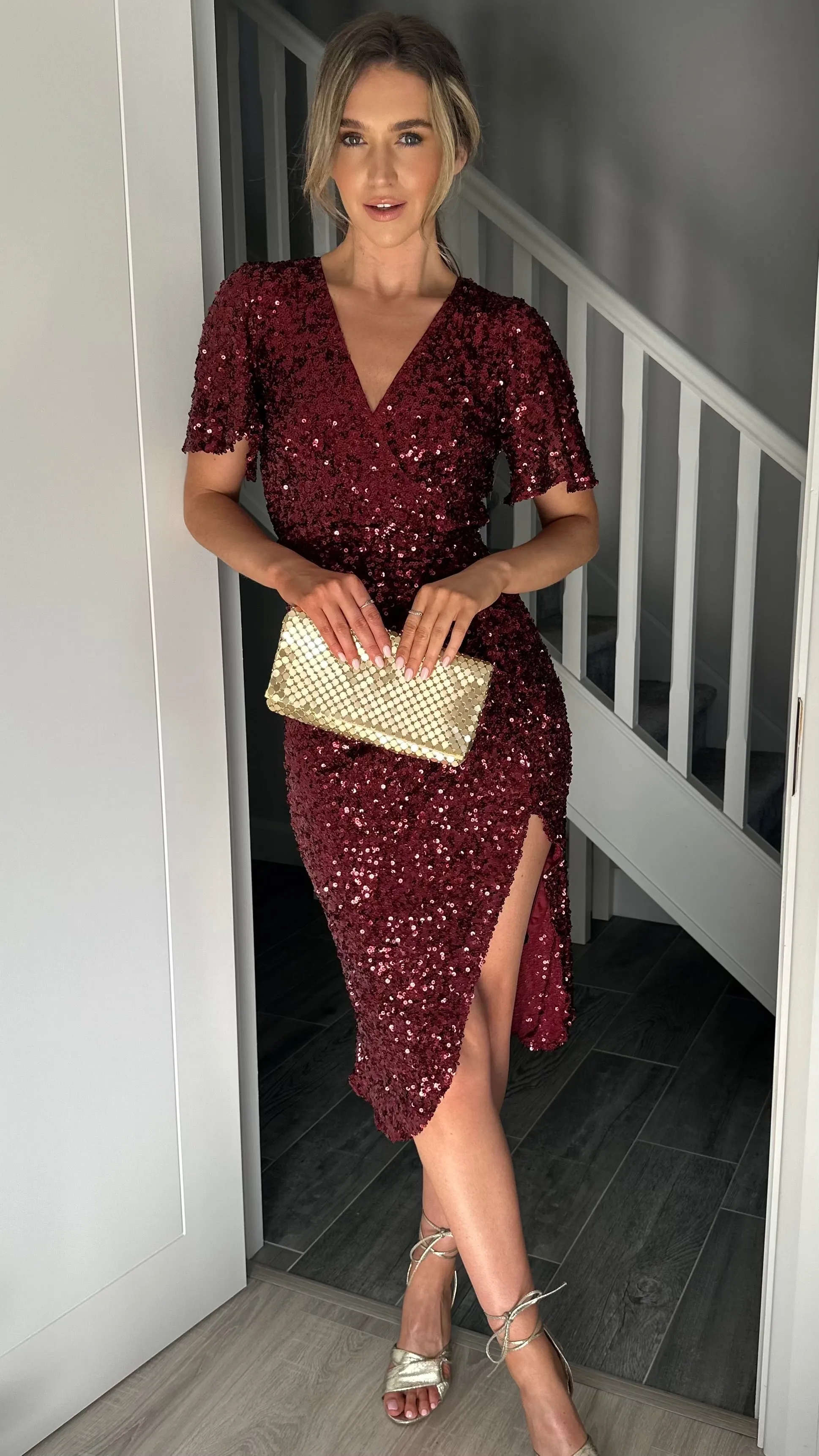 Florence Burgundy Sequin Midi Dress