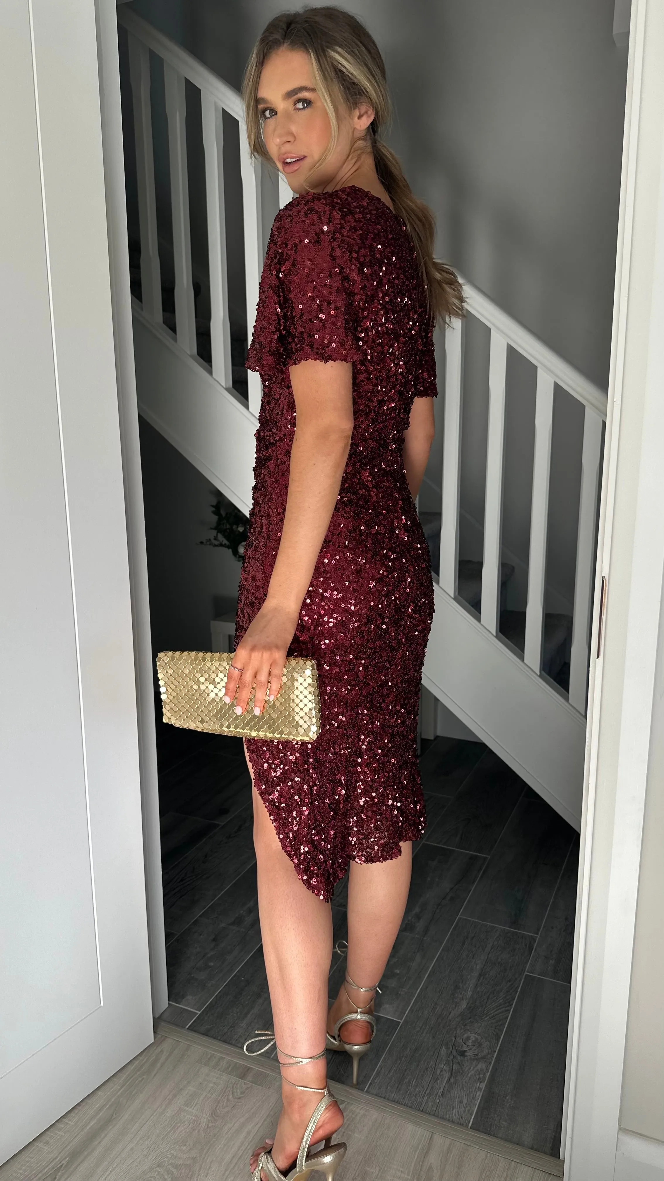 Florence Burgundy Sequin Midi Dress