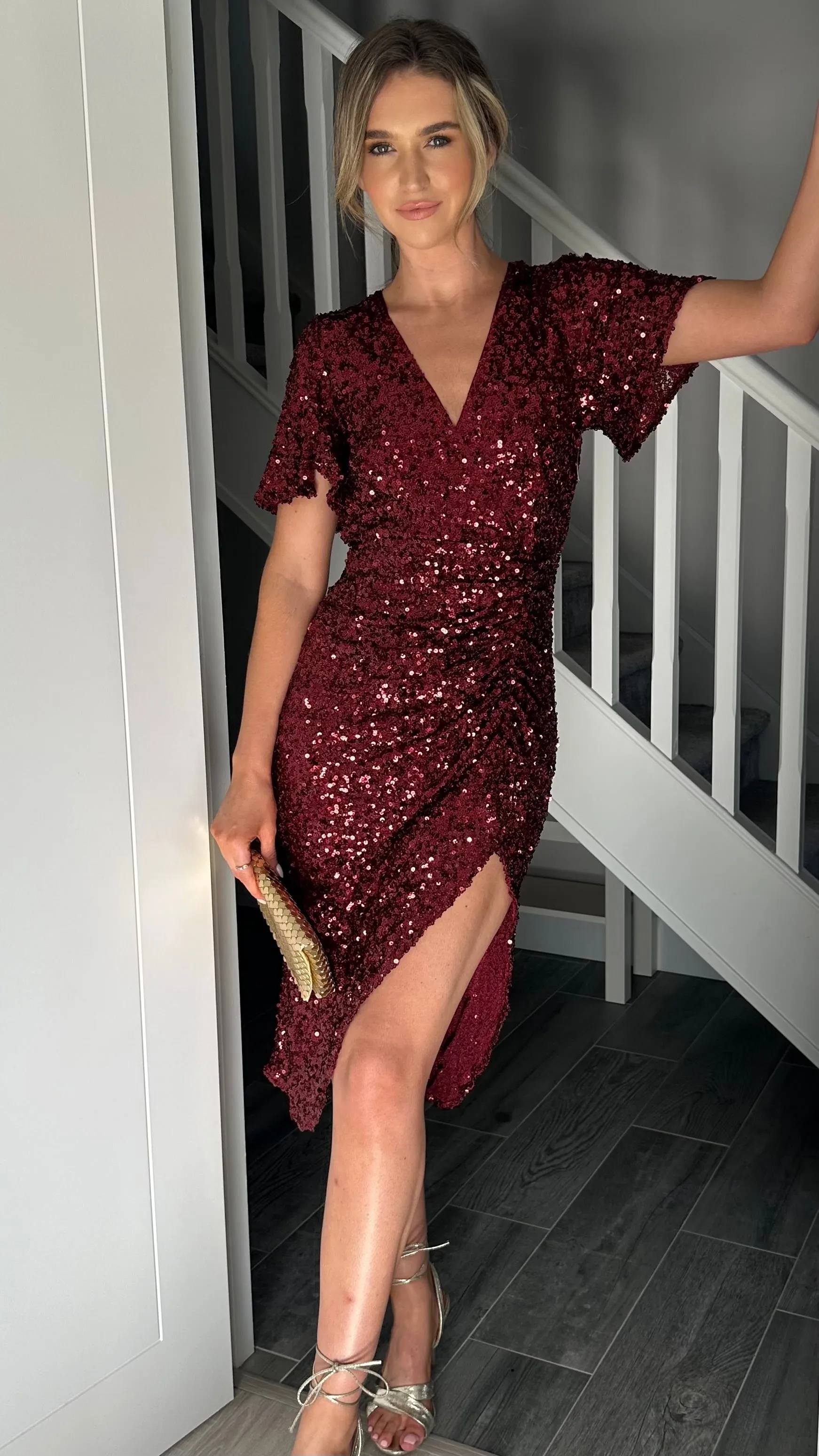 Florence Burgundy Sequin Midi Dress