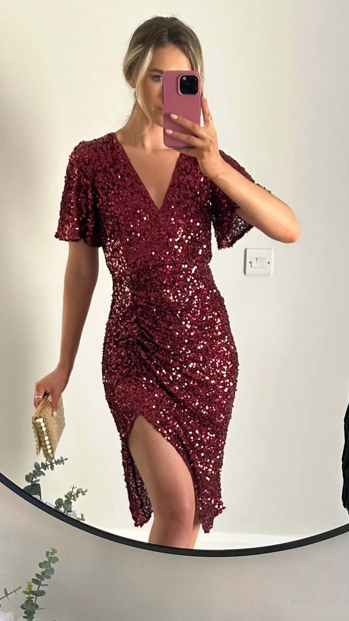 Florence Burgundy Sequin Midi Dress