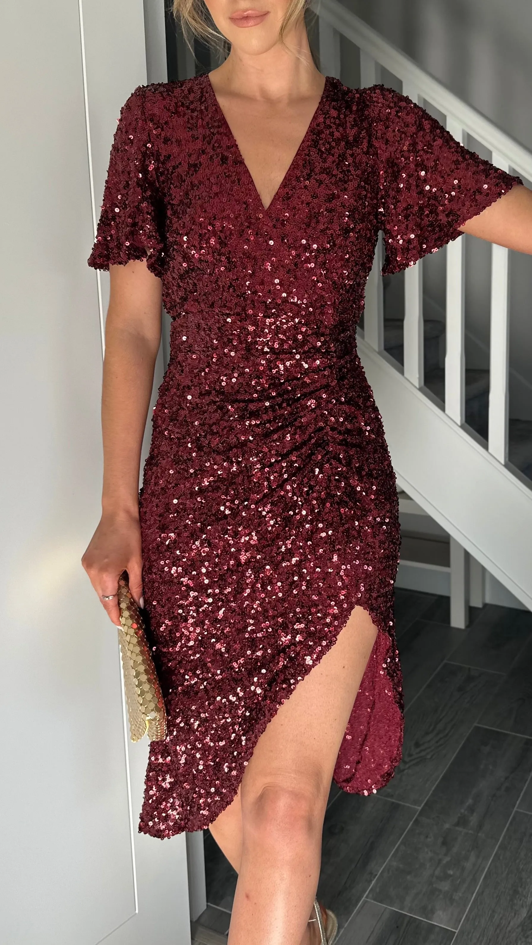 Florence Burgundy Sequin Midi Dress