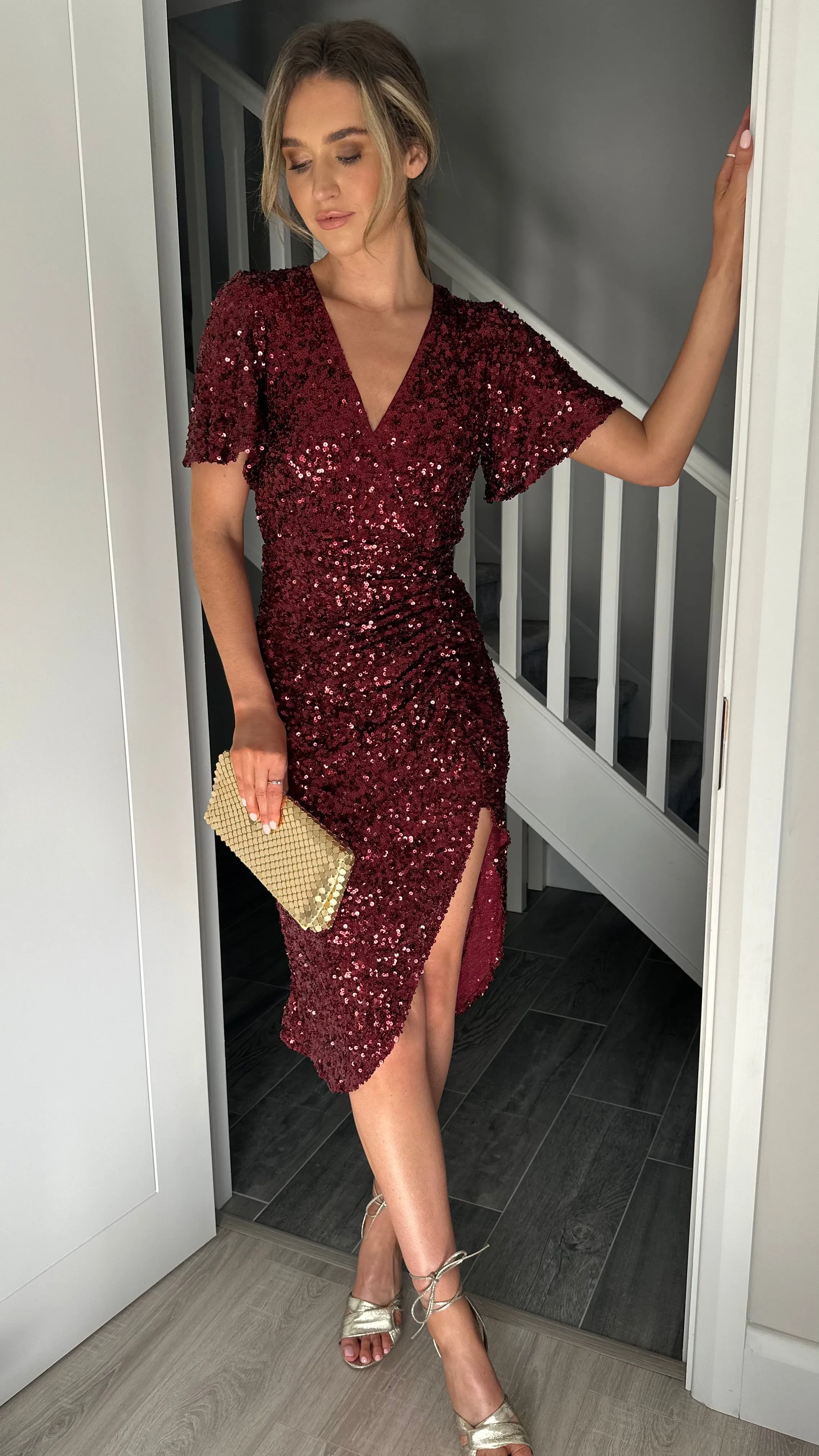 Florence Burgundy Sequin Midi Dress