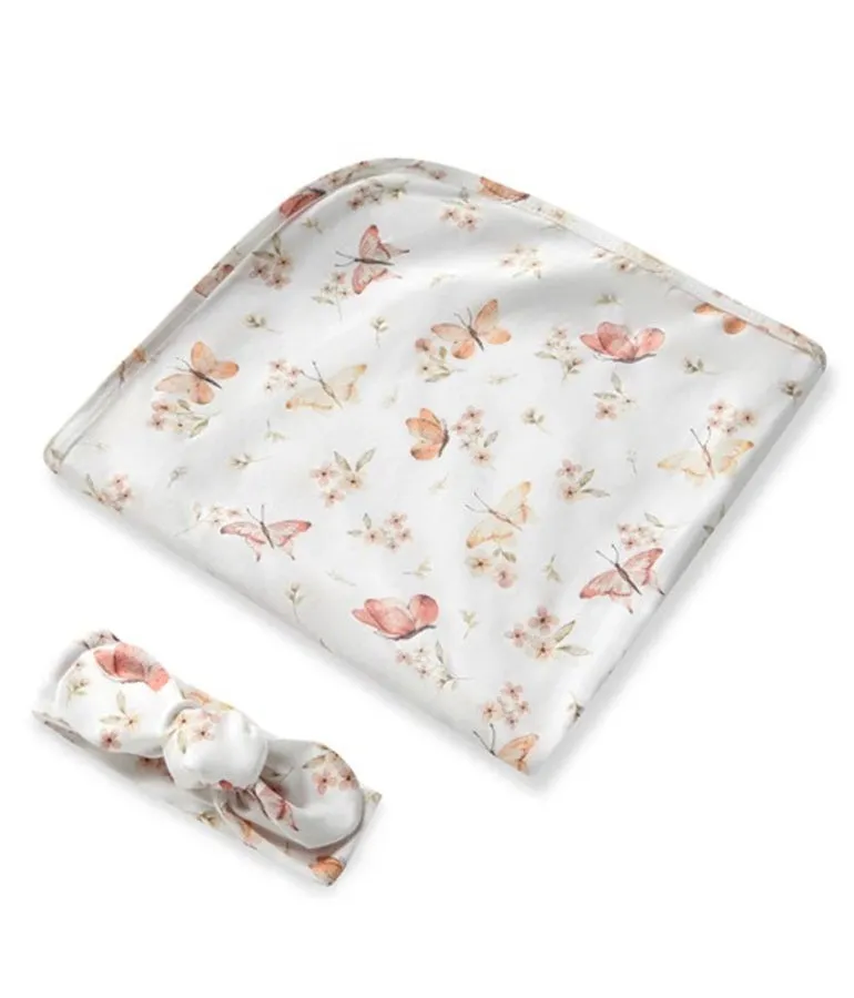 Girl's Cotton Butterfly Baby Jersey Wrap & Topknot Set