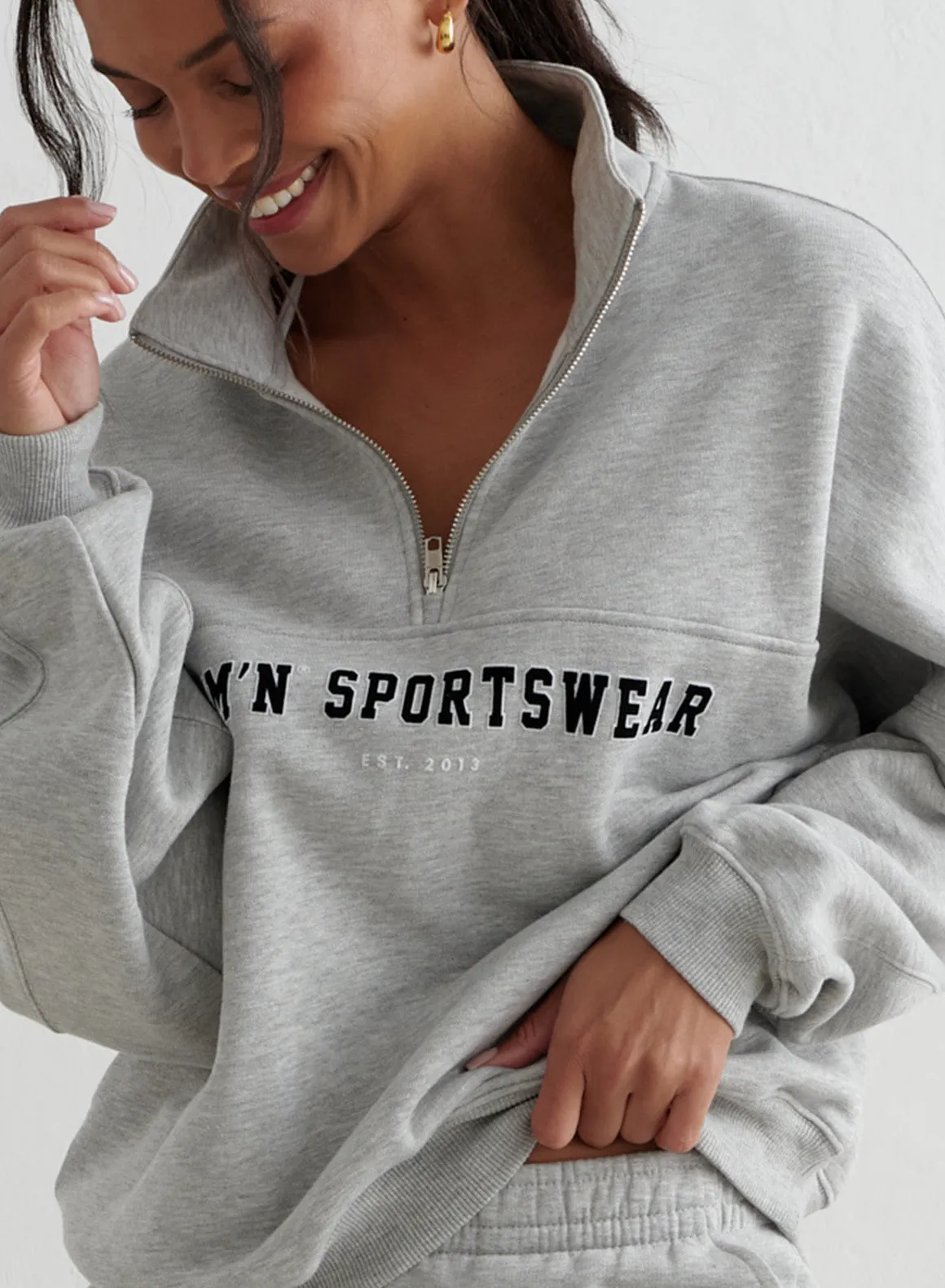 Grey Melange Varsity Sweat Half Zip