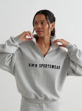 Grey Melange Varsity Sweat Half Zip