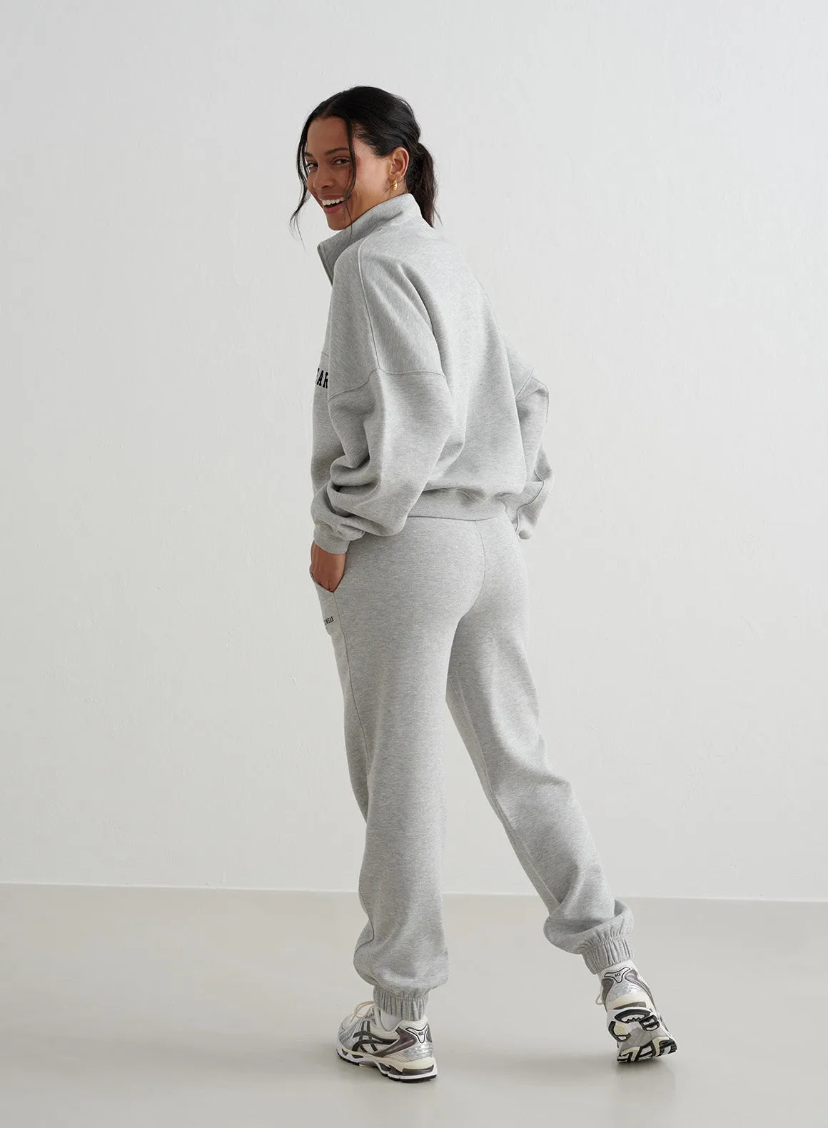 Grey Melange Varsity Sweat Half Zip
