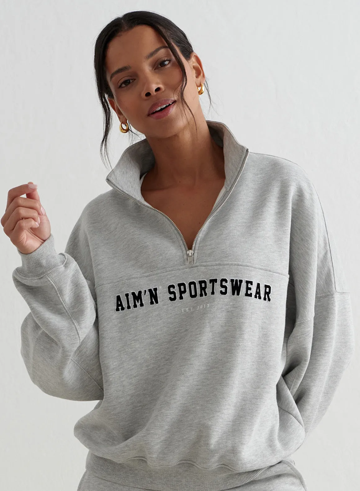 Grey Melange Varsity Sweat Half Zip