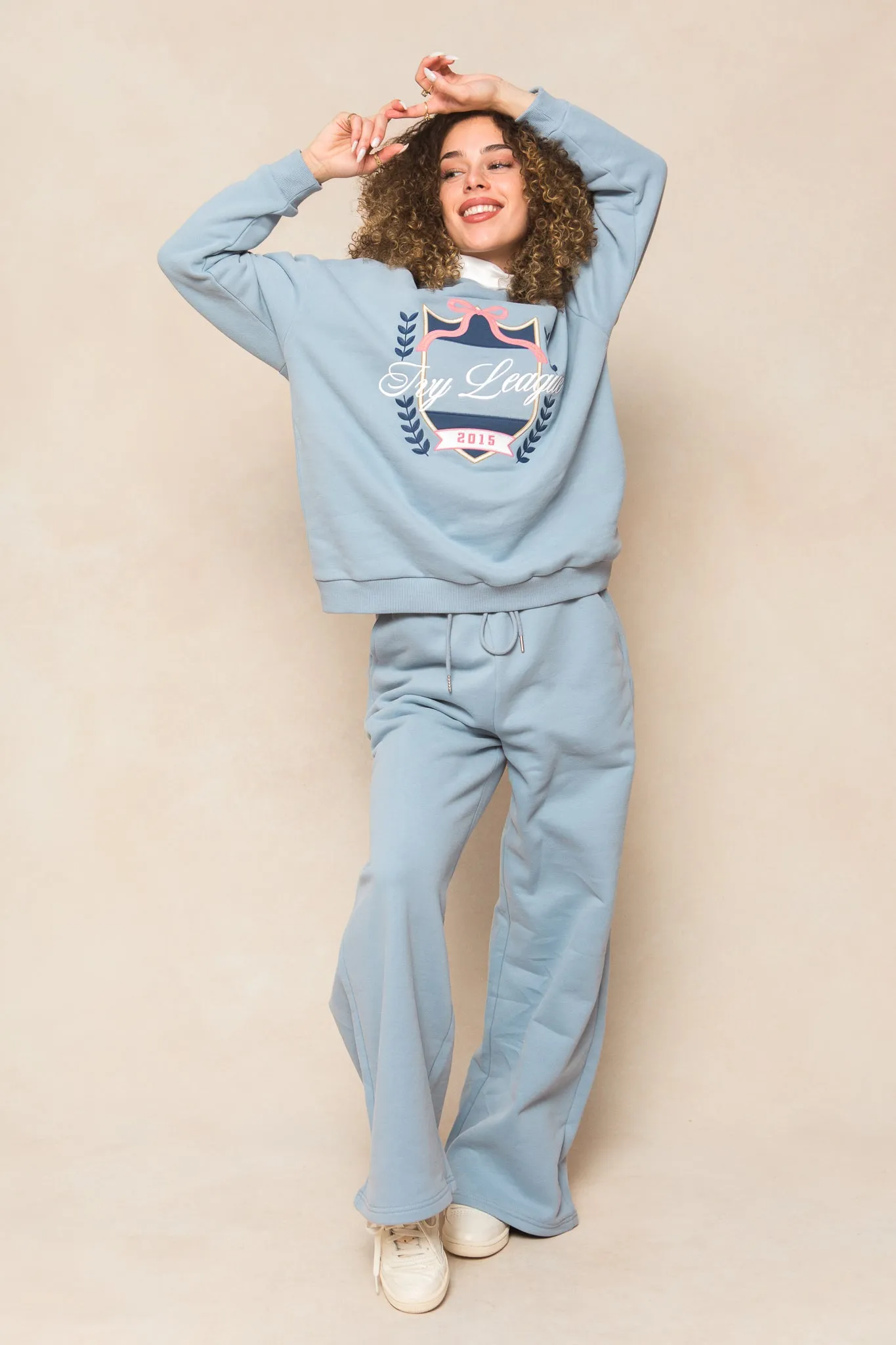 Ivy Embroidered Crewneck Sweatshirt in Blue