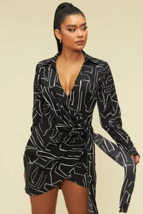 Kelsey Black Abstract Wrap Dress *limited*