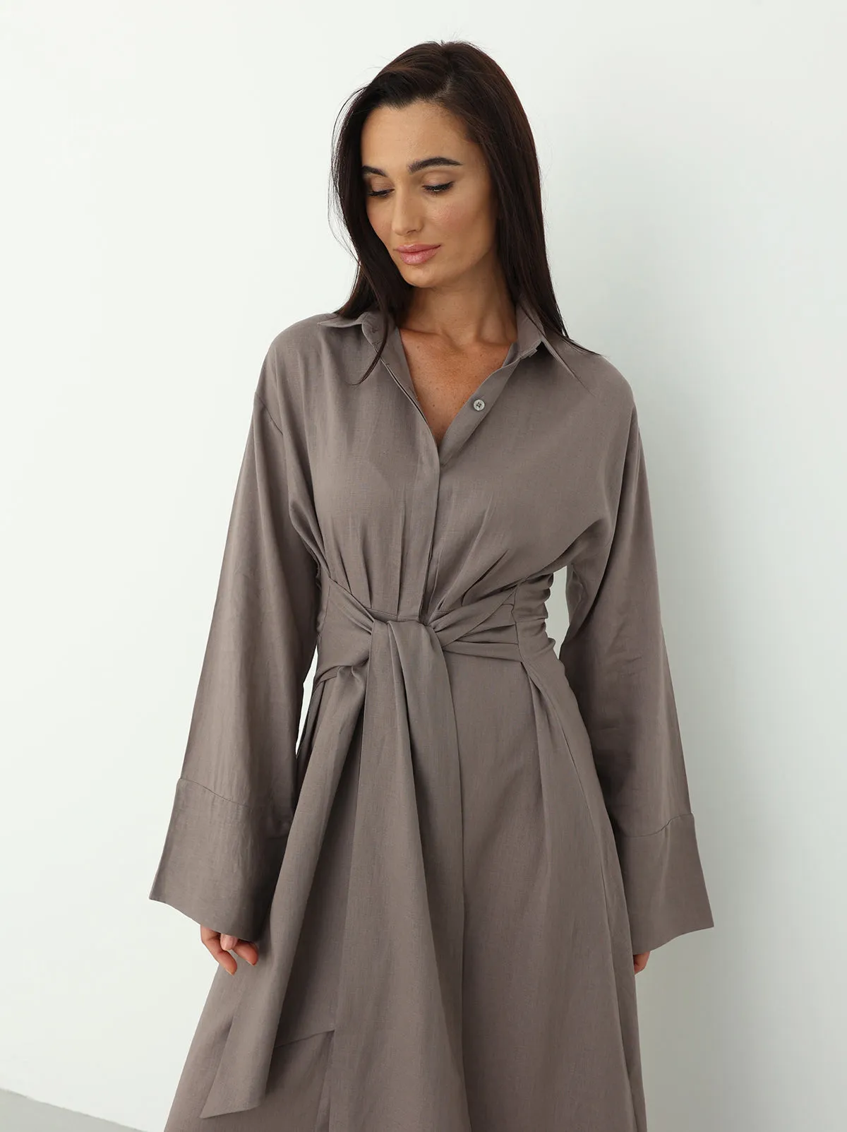 Linen Wrap Dress - Almond Frost