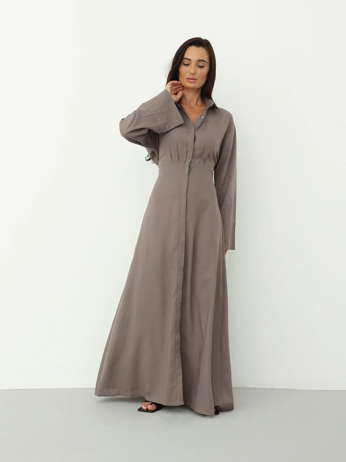 Linen Wrap Dress - Almond Frost