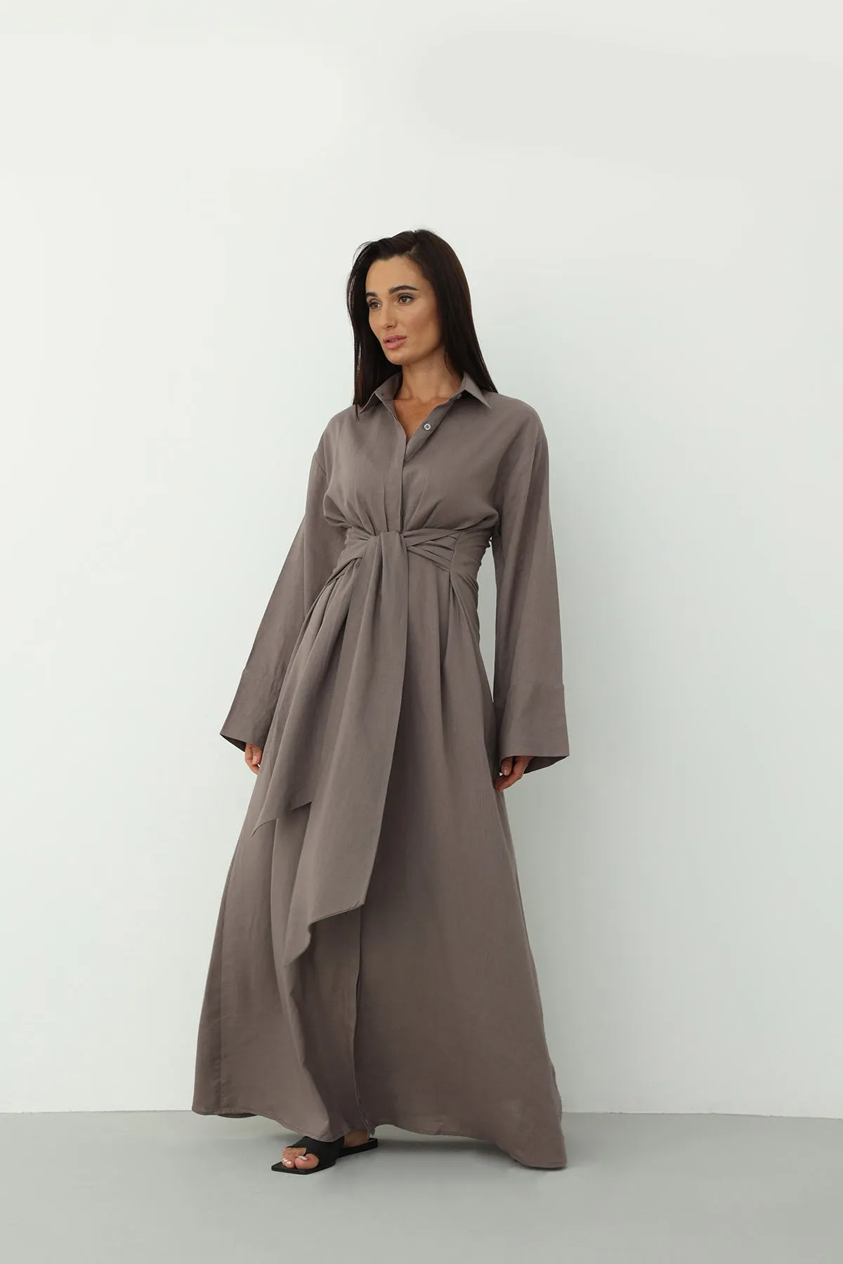 Linen Wrap Dress - Almond Frost
