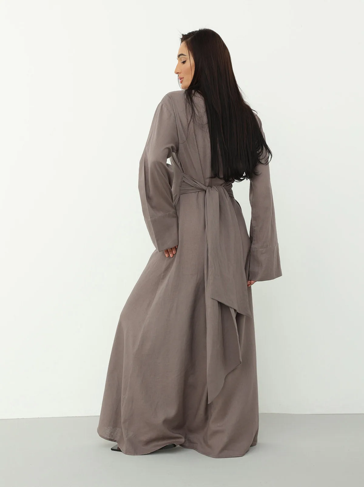 Linen Wrap Dress - Almond Frost