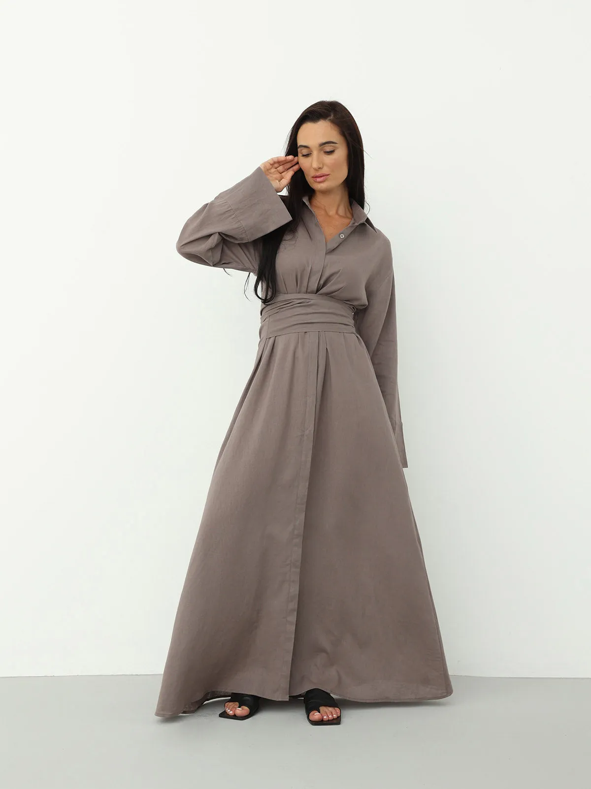 Linen Wrap Dress - Almond Frost