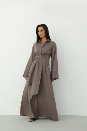Linen Wrap Dress - Almond Frost