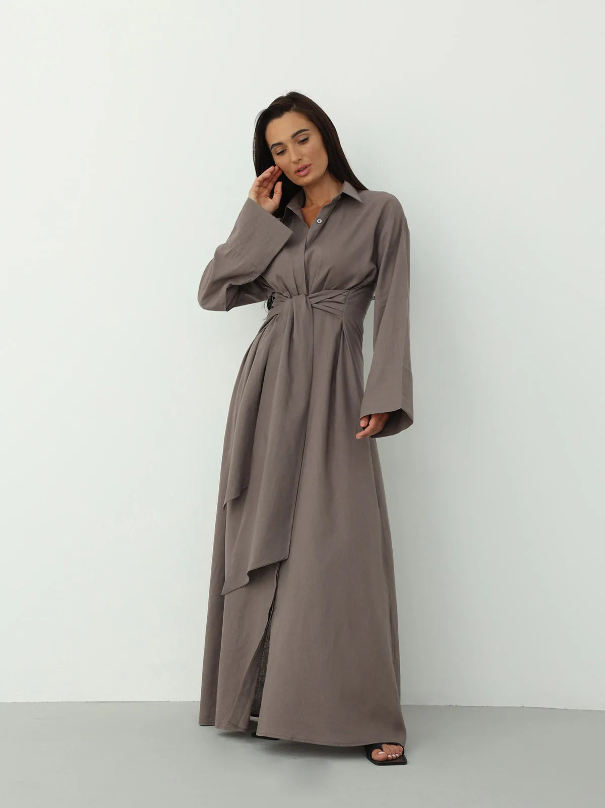 Linen Wrap Dress - Almond Frost