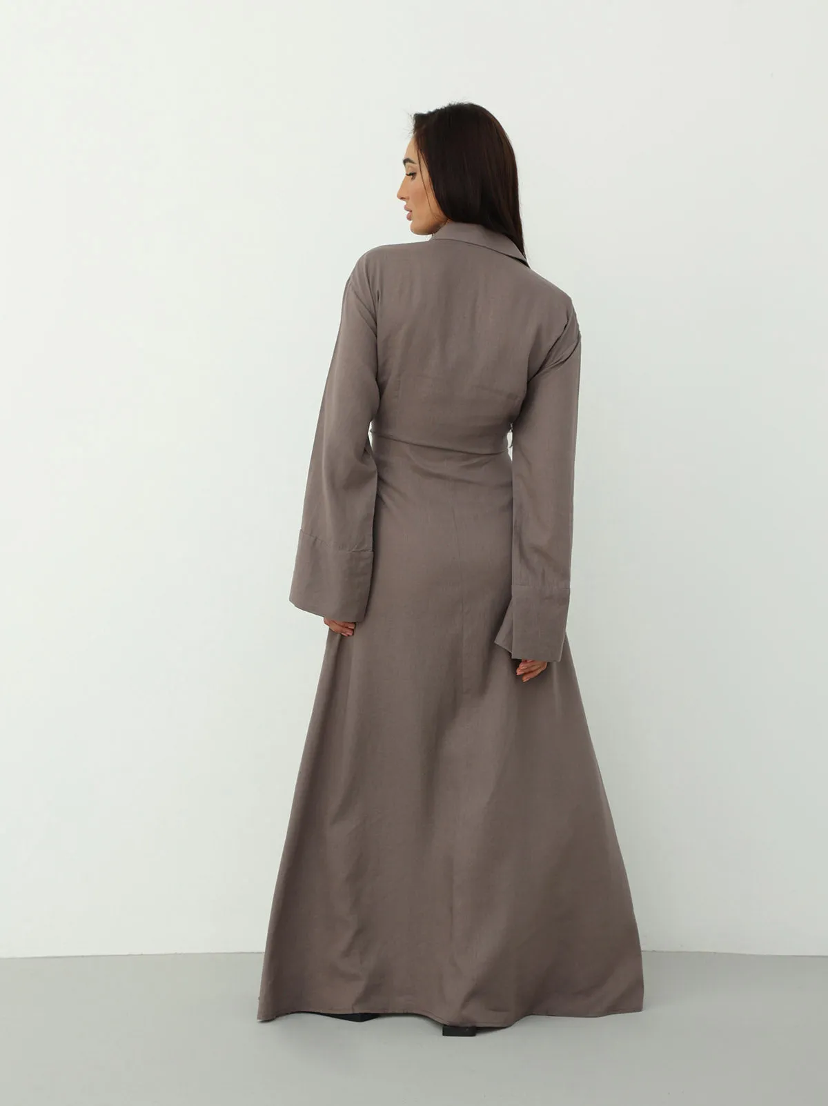 Linen Wrap Dress - Almond Frost