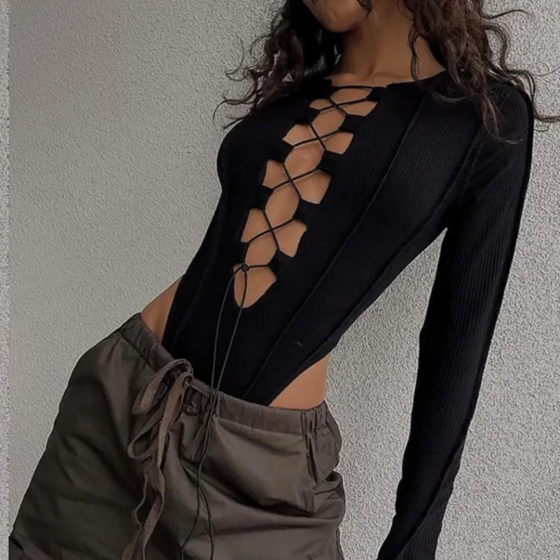 Long Sleeve Ribbed Knitted Bodysuit