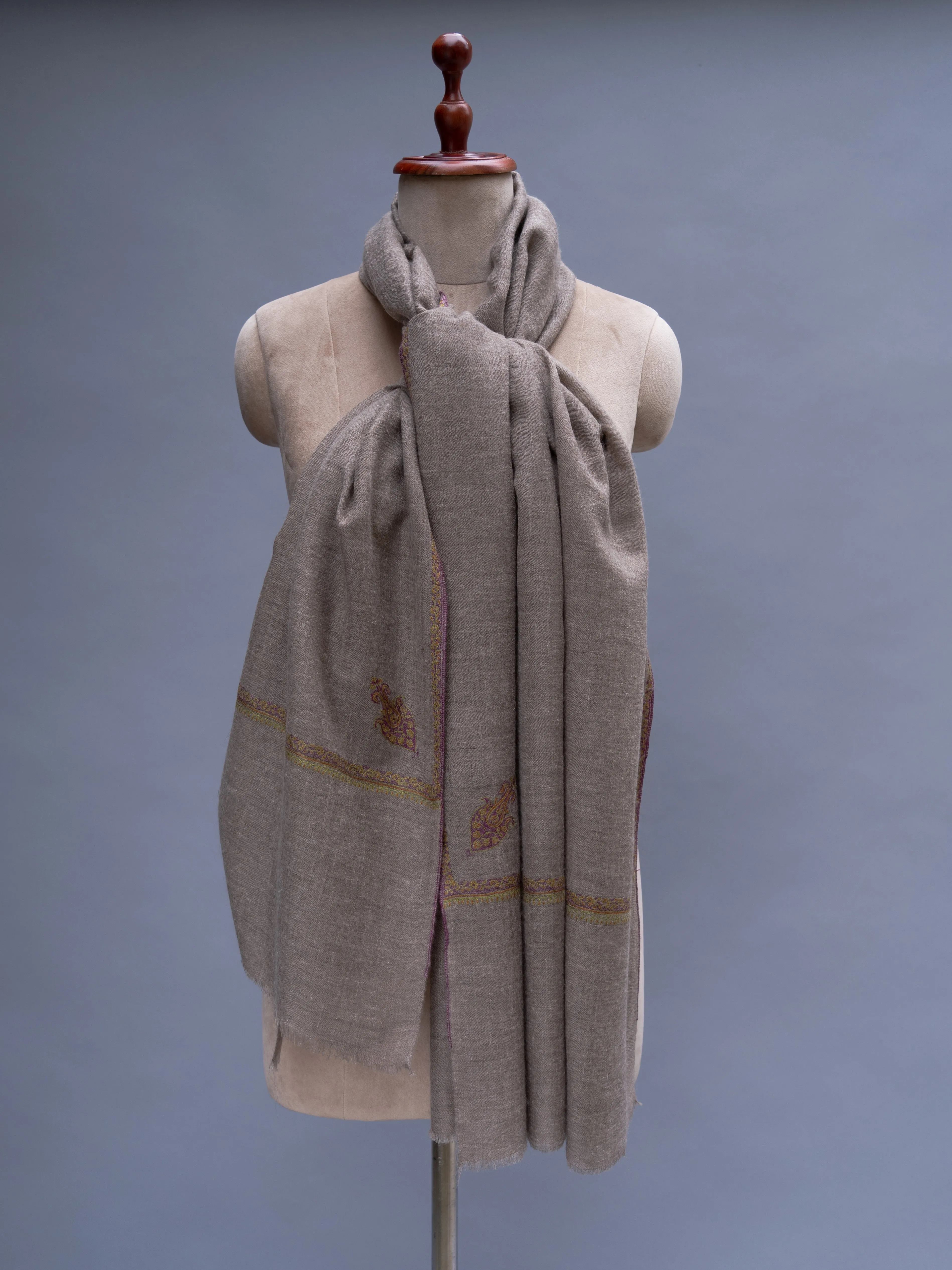 Natural Rare Toosh Color Cashmere Embroidered Wrap