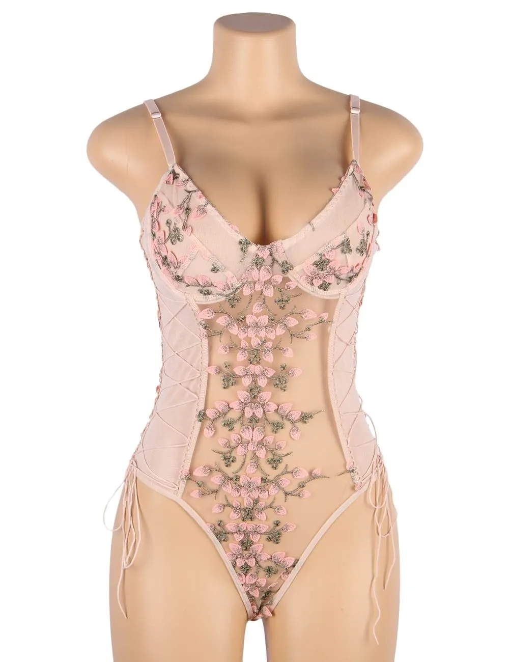 New Exquisite Embroidery Mesh Bodysuit With Underwire