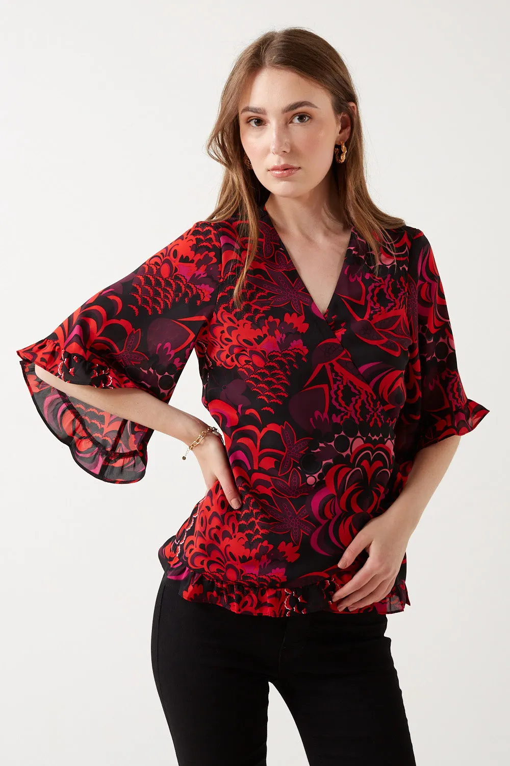 Pixi Daisy Fuffle sleeve Wrap top 73415